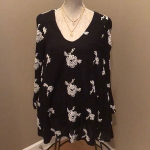 Free People white embroidered black mini tunic